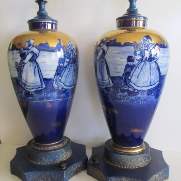 Pr of Flow Blue Lamps Flow Blue Delft Holland Lamps Blue Delft Lamps Flow Blue - Picture 3 of 8